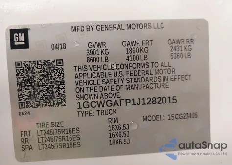 2018 Chevrolet Express 2500 Work Van from USA, damaged, VIN 1GCWGAFP1J1282015